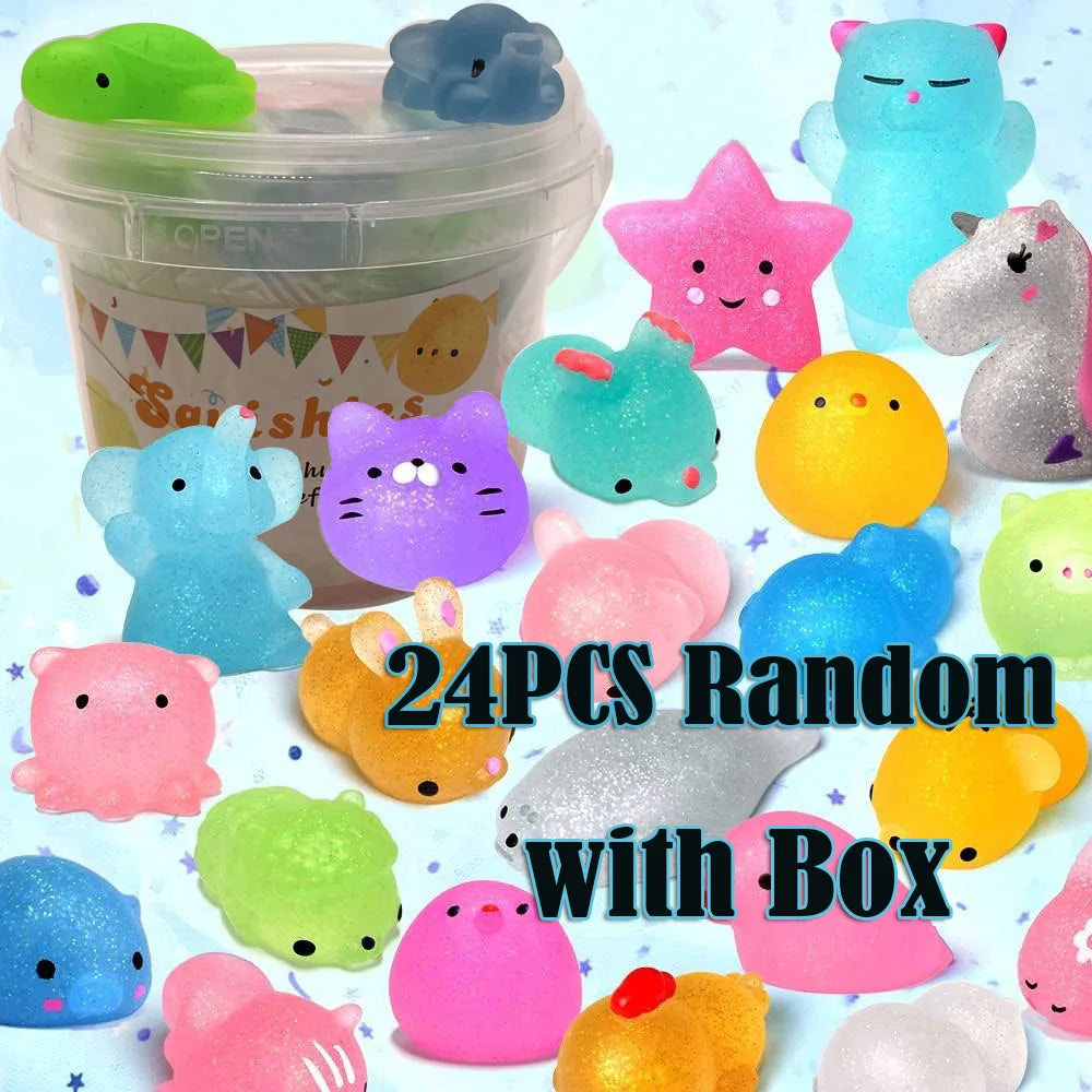 12/36PCS for Kids Mochi Animal Squishies Toys Glitter Mochi Squishy Random Kawaii Mini Squishies Stress Relief Toy Party Favors