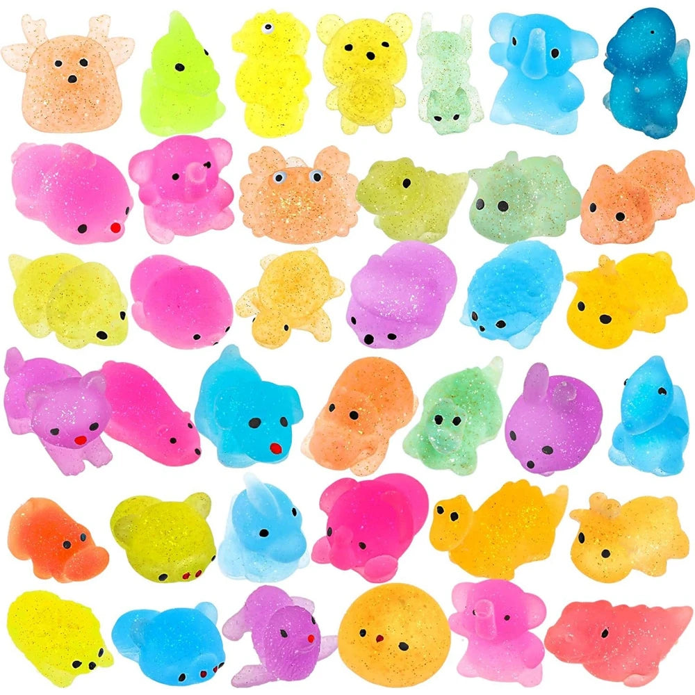 12/36PCS for Kids Mochi Animal Squishies Toys Glitter Mochi Squishy Random Kawaii Mini Squishies Stress Relief Toy Party Favors